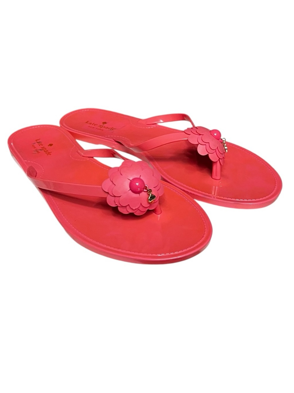 🌻Kate Spade Jessa Jelly Sandals Pink Slip On Flower Flat Sandals Size 10 {Flaw}